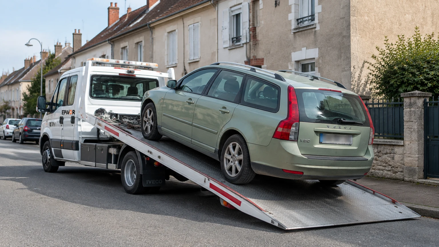 Illustration d’un enlèvement d’épave à Digoin avec une dépanneuse — service d’épaviste.
