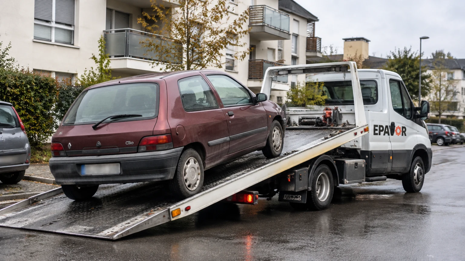 Illustration d’un enlèvement d’épave à Douvaine avec une dépanneuse — service d’épaviste.