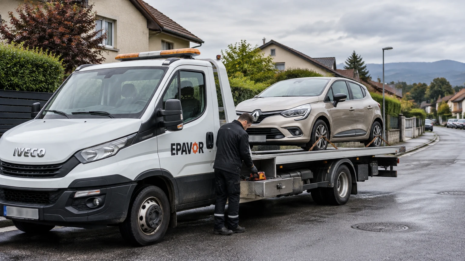 Illustration d’un enlèvement d’épave à Épagny avec une dépanneuse — service d’épaviste.
