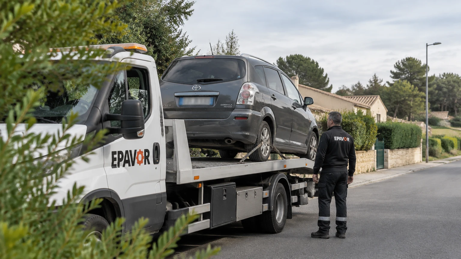 Illustration d’un enlèvement d’épave à Étaules avec une dépanneuse — service d’épaviste.