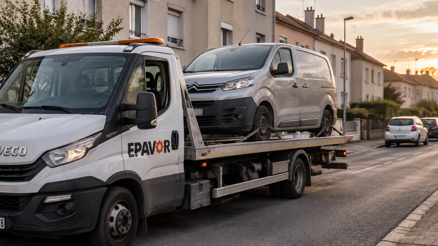 Illustration d’un enlèvement d’épave à Étupes avec une dépanneuse — service d’épaviste.