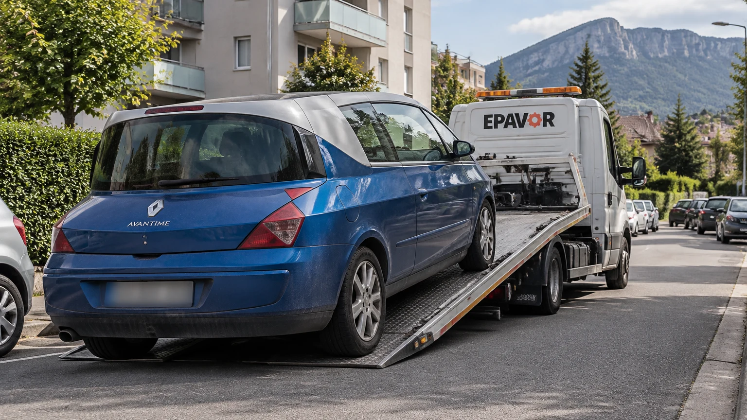 Illustration d’un enlèvement d’épave à Eybens avec une dépanneuse — service d’épaviste.