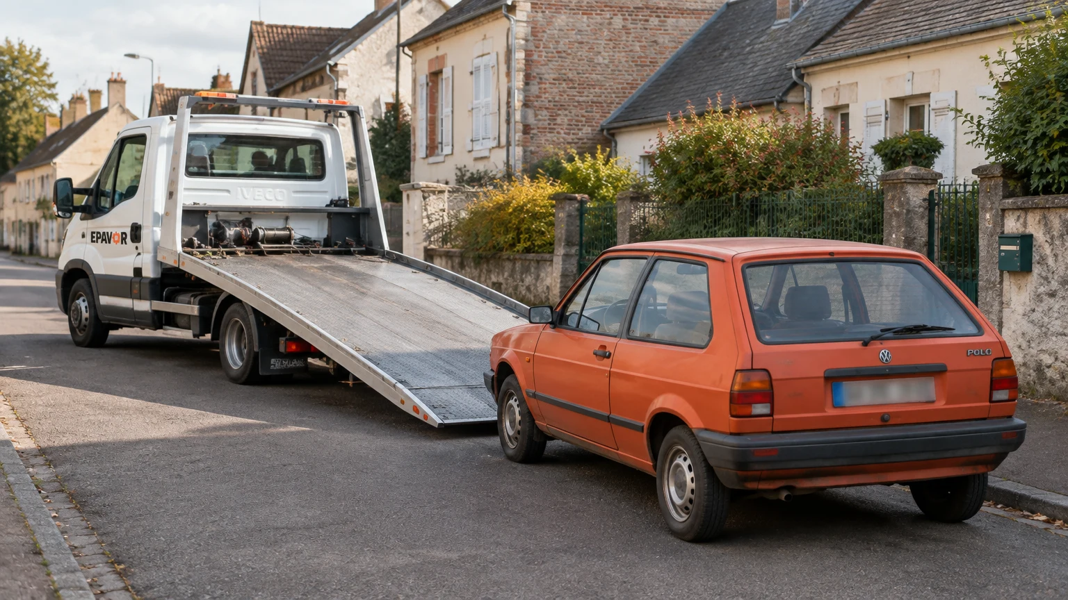 Illustration d’un enlèvement d’épave à Ézy-sur-Eure avec une dépanneuse — service d’épaviste.
