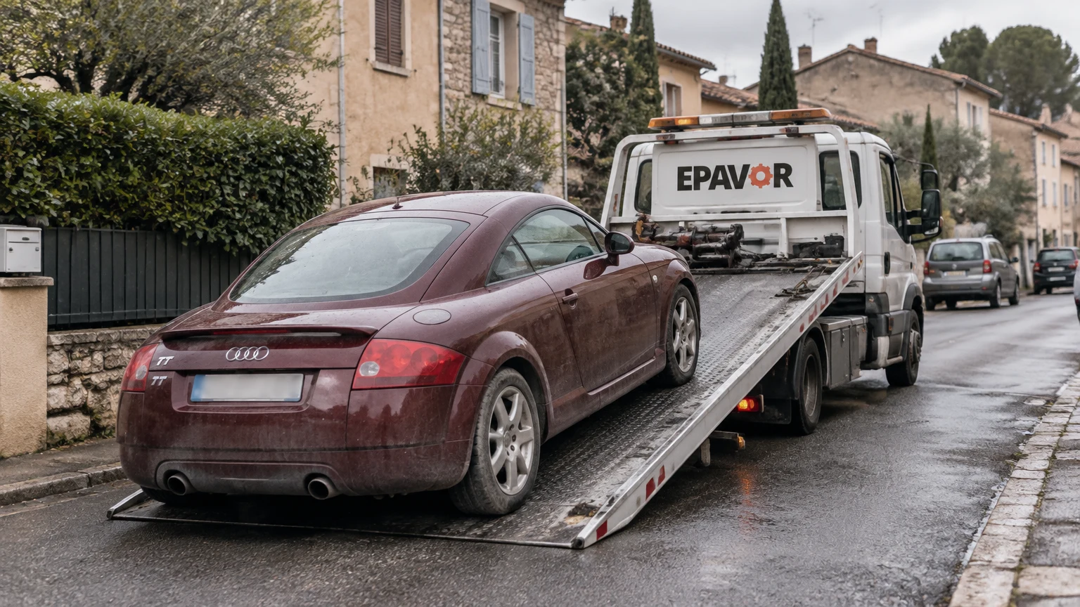 Illustration d’un enlèvement d’épave à Flayosc avec une dépanneuse — service d’épaviste.