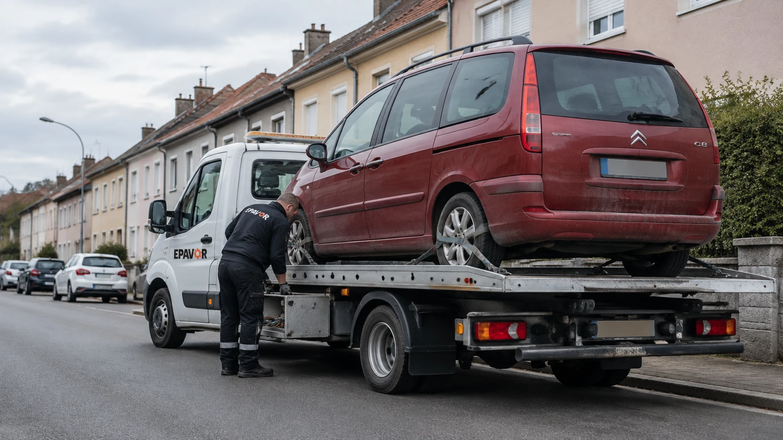 Illustration d’un enlèvement d’épave à Forbach avec une dépanneuse — service d’épaviste.
