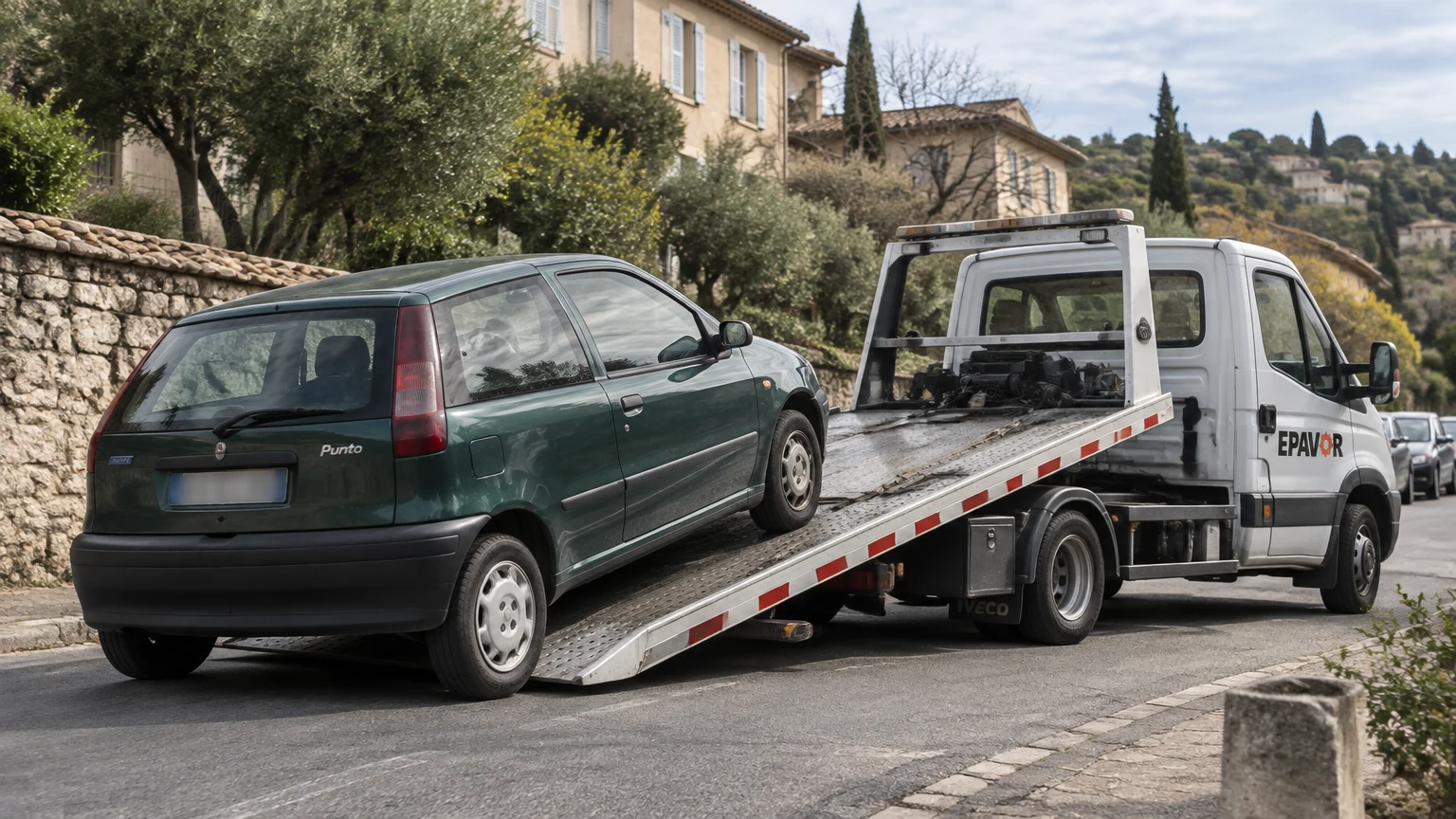 Illustration d’un enlèvement d’épave à Forcalquier avec une dépanneuse — service d’épaviste.