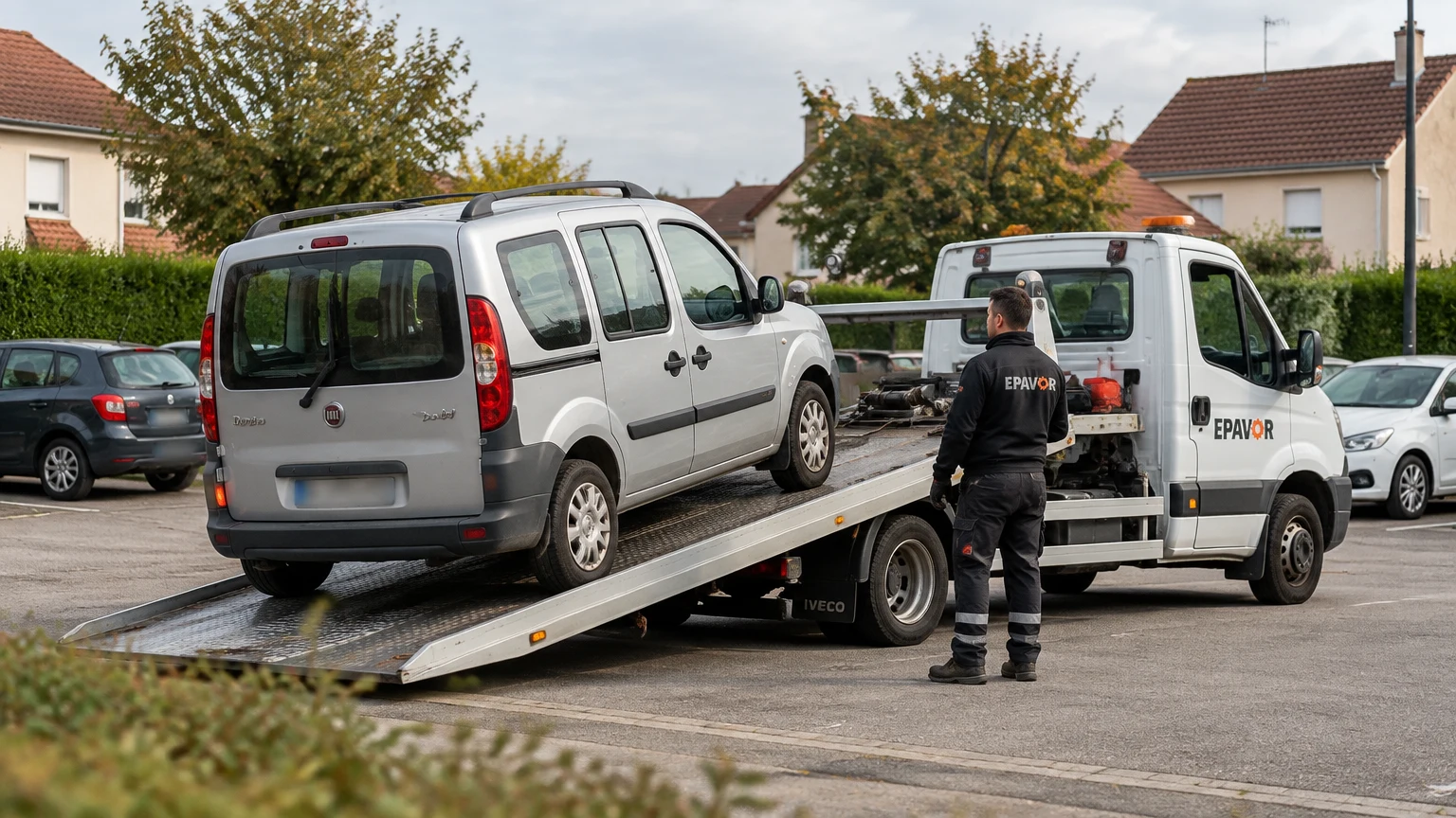 Illustration d’un enlèvement d’épave à Foucherans avec une dépanneuse — service d’épaviste.