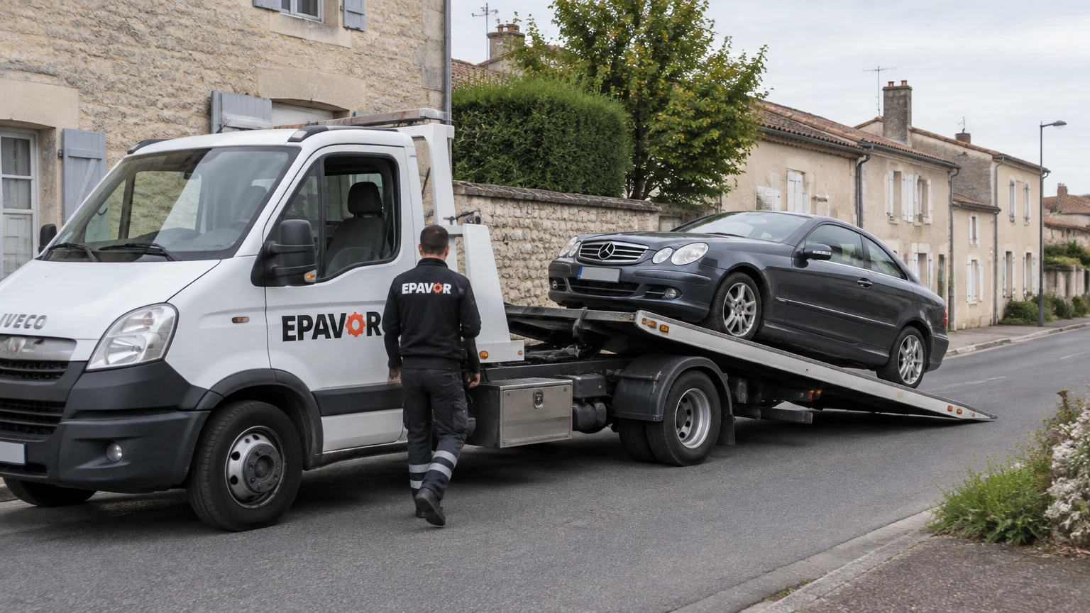 Illustration d’un enlèvement d’épave à Frontenay-Rohan-Rohan avec une dépanneuse — service d’épaviste.