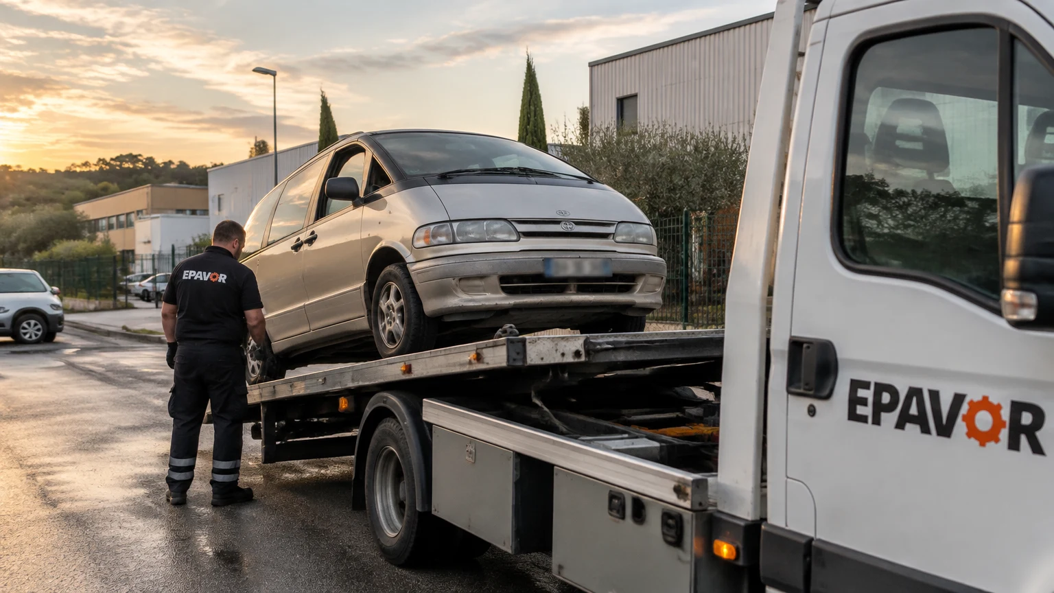 Illustration d’un enlèvement d’épave à Gallargues-le-Montueux avec une dépanneuse — service d’épaviste.