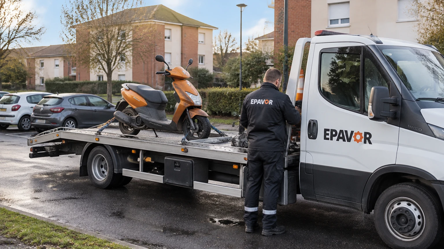 Illustration d’un enlèvement d’épave à Gauchy avec une dépanneuse — service d’épaviste.