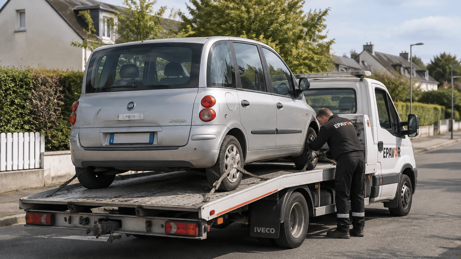 Illustration d’un enlèvement d’épave à Gestel avec une dépanneuse — service d’épaviste.