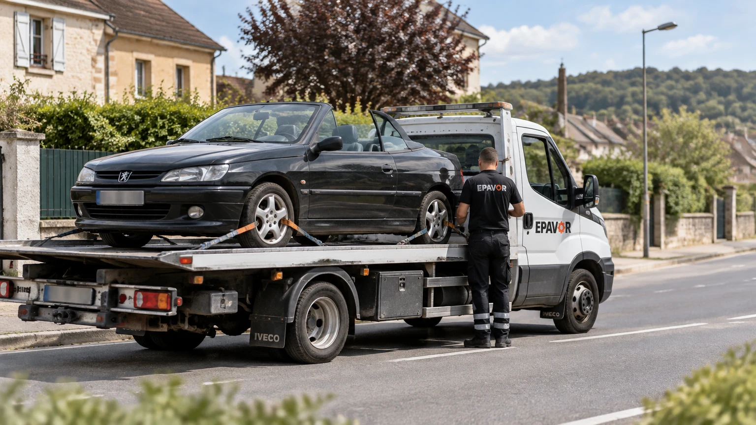 Illustration d’un enlèvement d’épave à Gisors avec une dépanneuse — service d’épaviste.