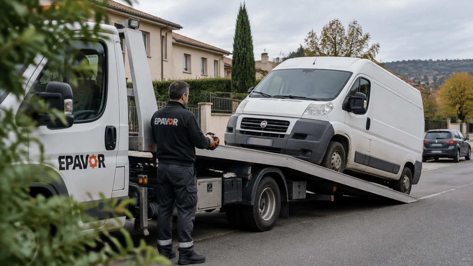 Illustration d’un enlèvement d’épave à Gleizé avec une dépanneuse — service d’épaviste.