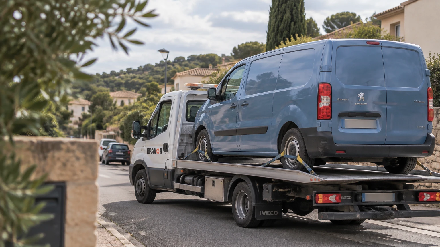 Illustration d’un enlèvement d’épave à Grabels avec une dépanneuse — service d’épaviste.