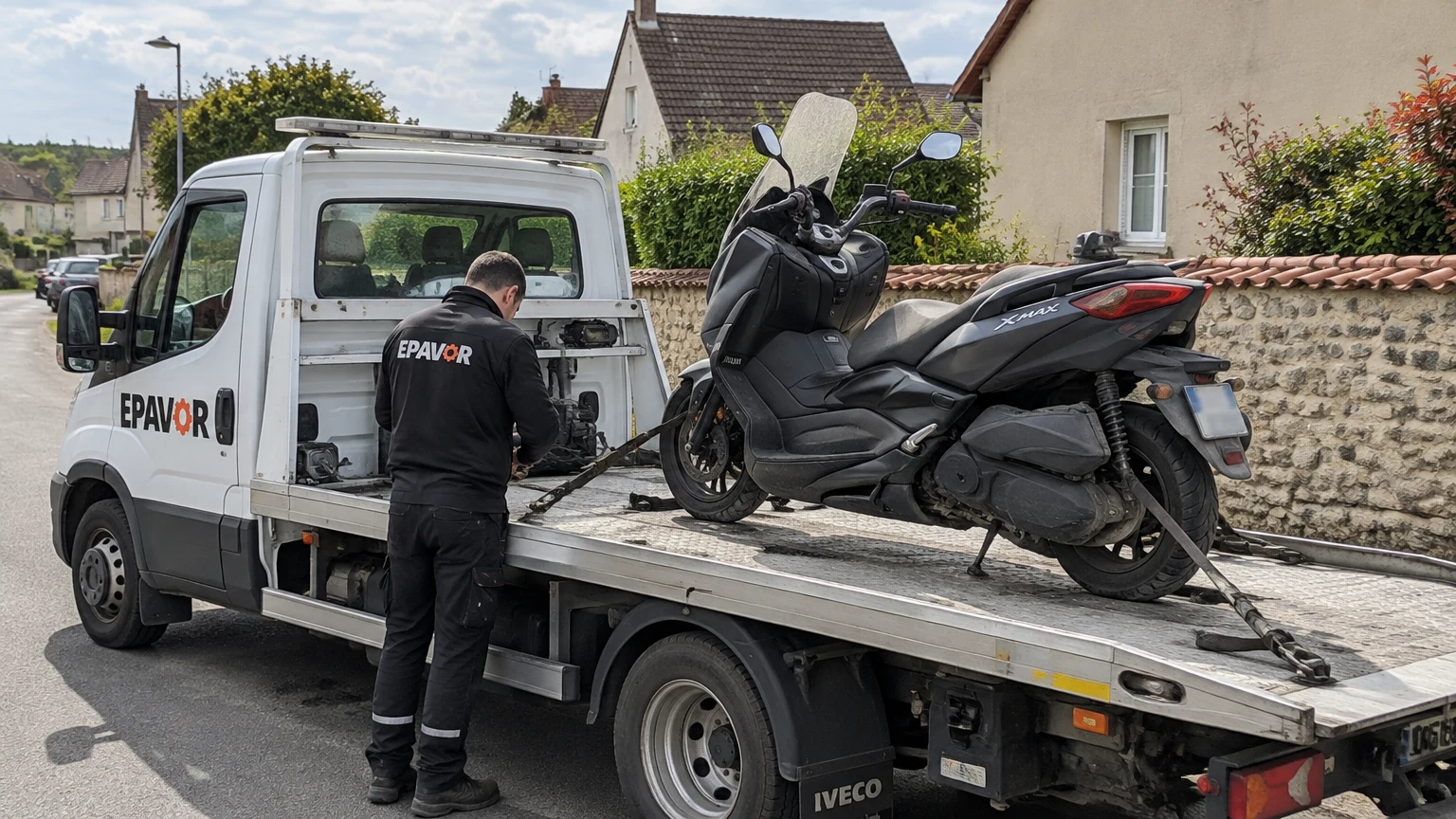 Illustration d’un enlèvement d’épave à Guécélard avec une dépanneuse — service d’épaviste.