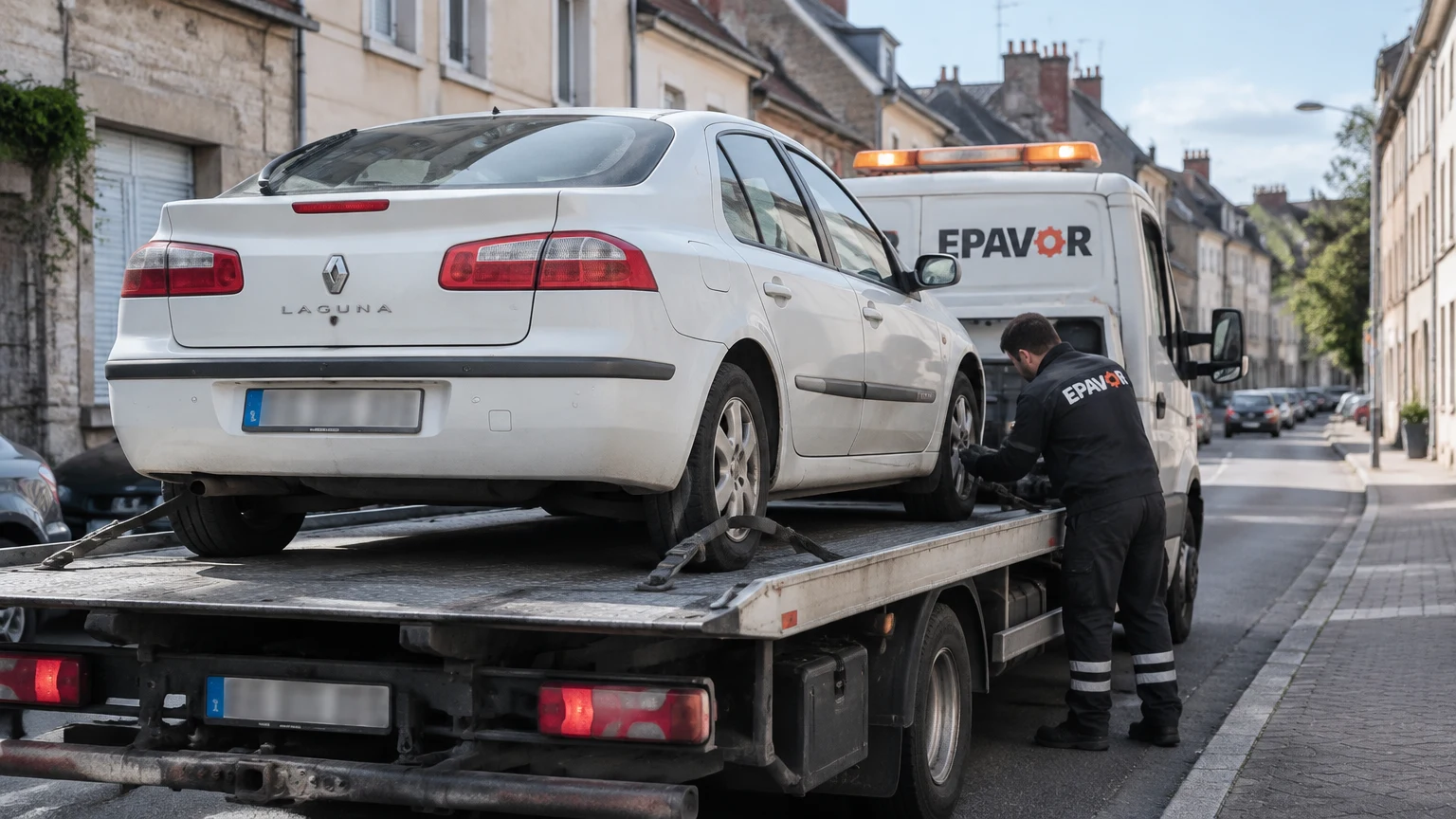 Illustration d’un enlèvement d’épave à Guéret avec une dépanneuse — service d’épaviste.