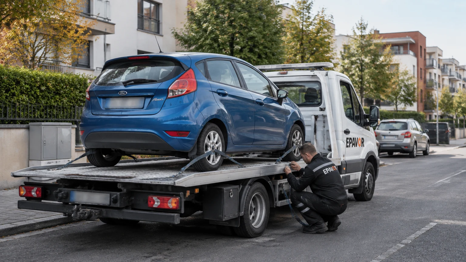 Illustration d’un enlèvement d’épave à Guyancourt avec une dépanneuse — service d’épaviste.