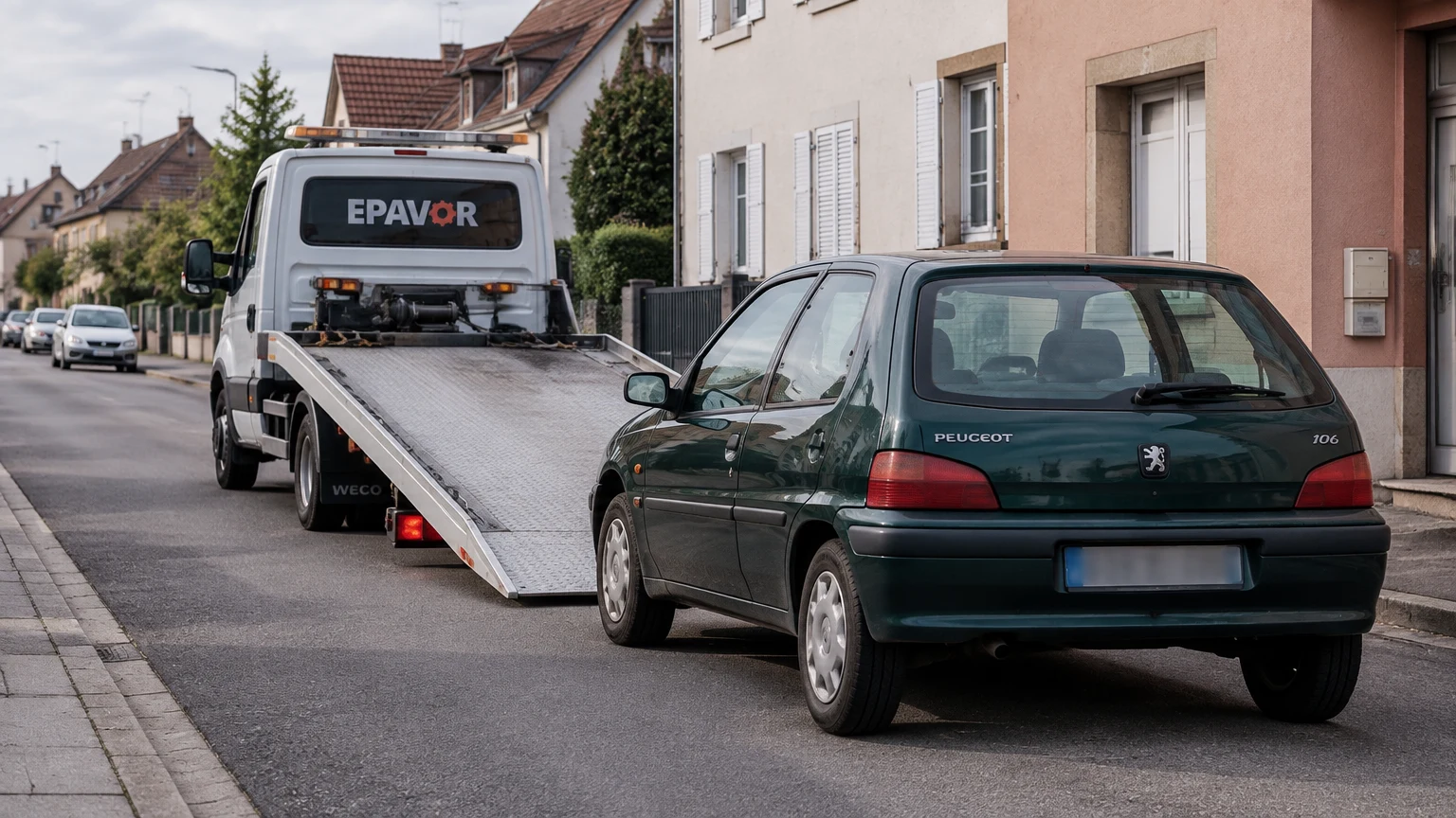 Illustration d’un enlèvement d’épave à Hochfelden avec une dépanneuse — service d’épaviste.