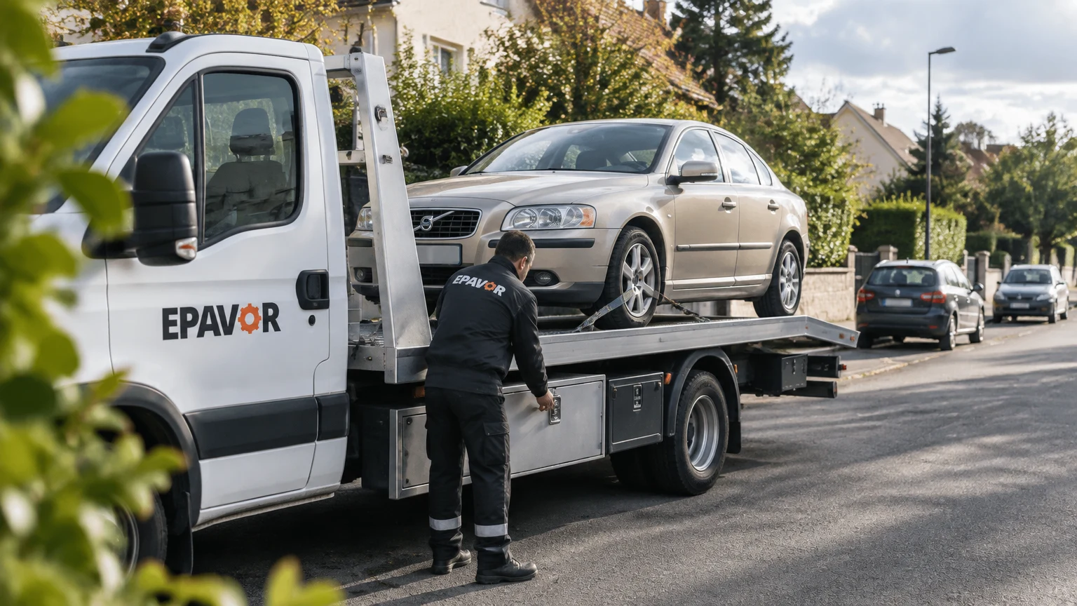Illustration d’un enlèvement d’épave à Igny avec une dépanneuse — service d’épaviste.