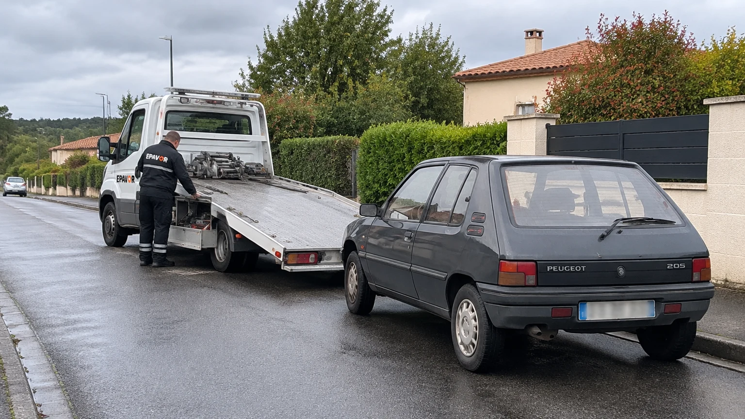 Illustration d’un enlèvement d’épave à Iteuil avec une dépanneuse — service d’épaviste.