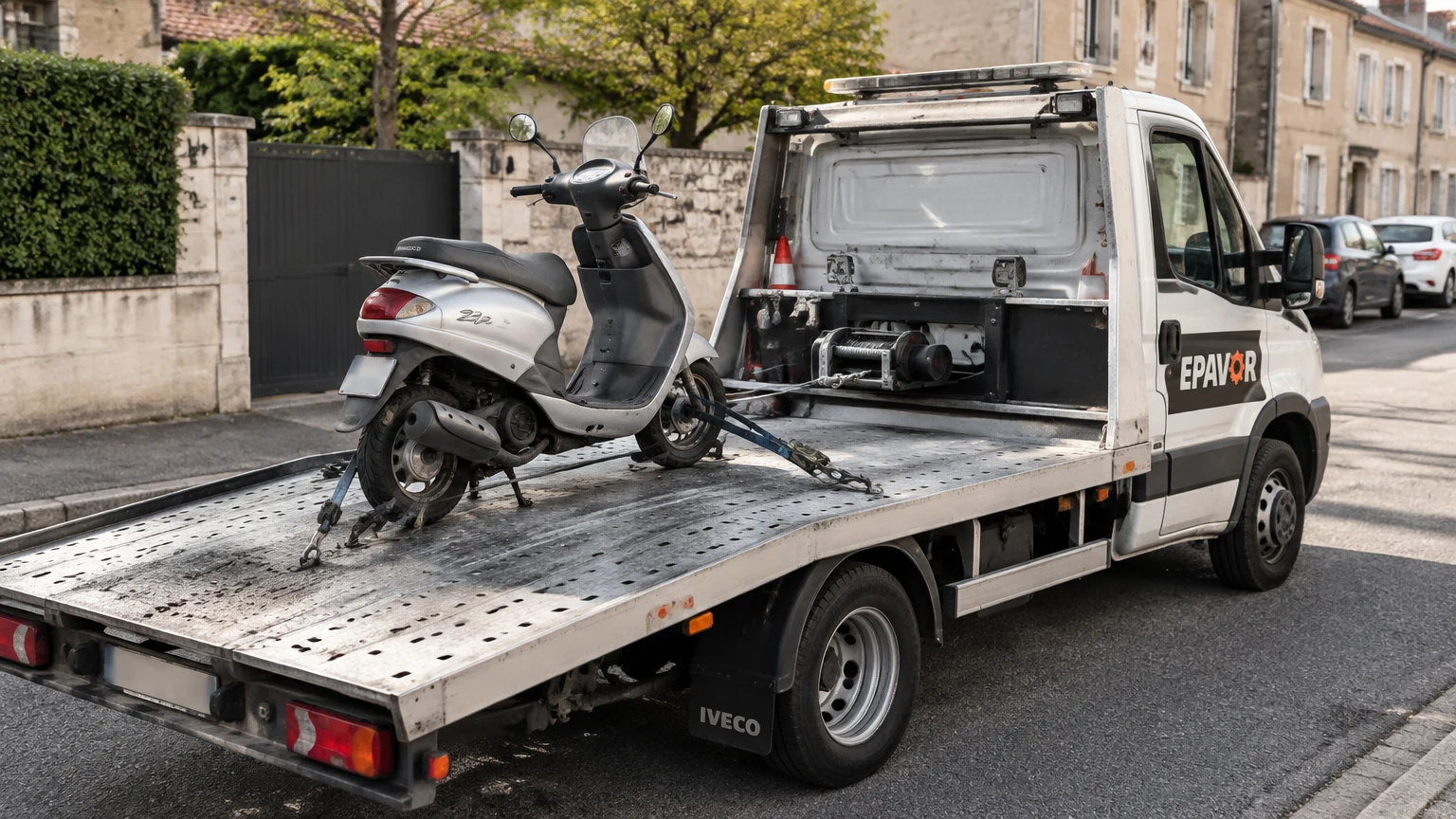 Illustration d’un enlèvement d’épave à Jarnac avec une dépanneuse — service d’épaviste.