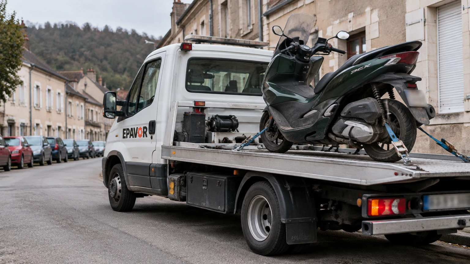 Illustration d’un enlèvement d’épave à Joinville avec une dépanneuse — service d’épaviste.