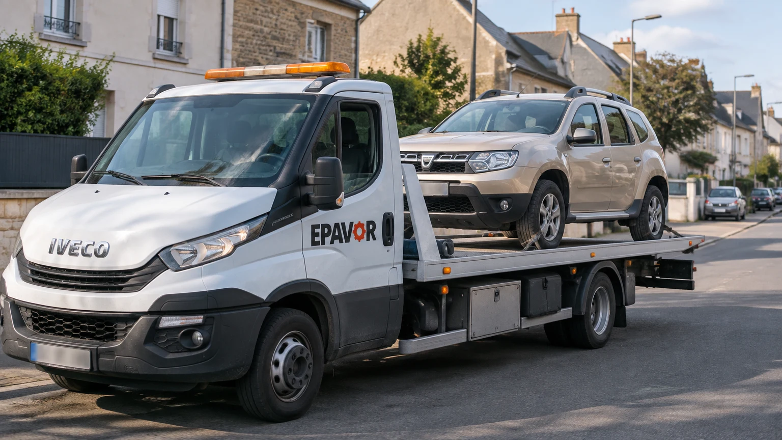 Illustration d’un enlèvement d’épave à L' Hermitage avec une dépanneuse — service d’épaviste.