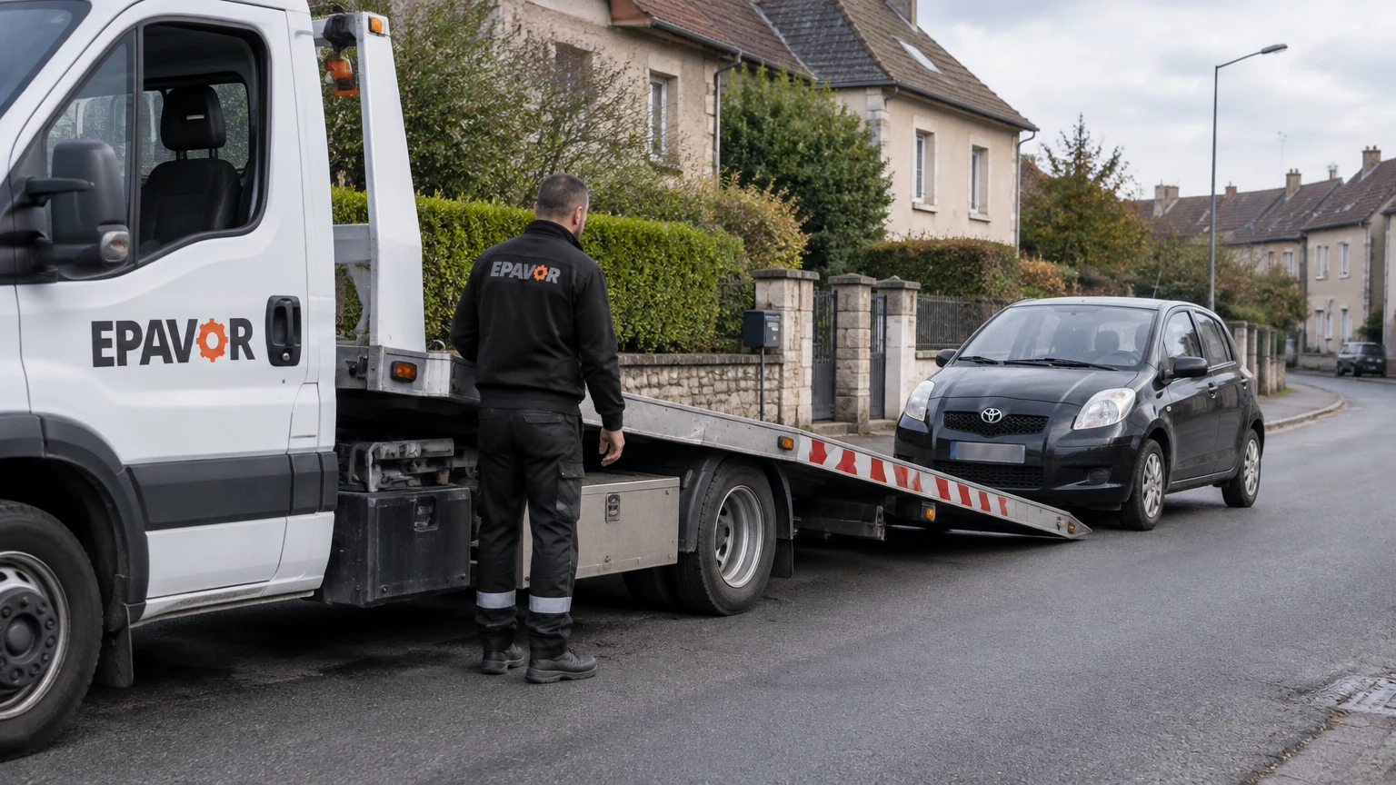 Illustration d’un enlèvement d’épave à La Souterraine avec une dépanneuse — service d’épaviste.