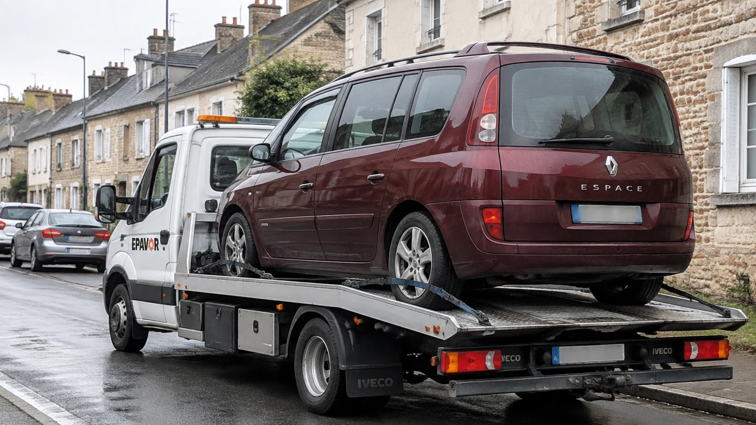 Illustration d’un enlèvement d’épave à Lamballe avec une dépanneuse — service d’épaviste.