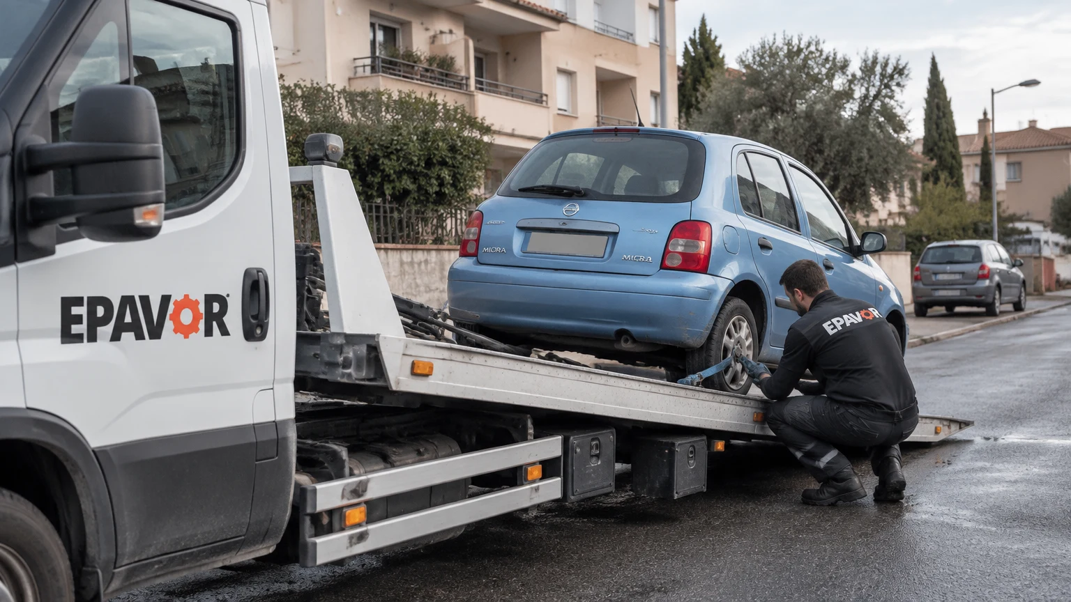 Illustration d’un enlèvement d’épave à Lançon-Provence avec une dépanneuse — service d’épaviste.