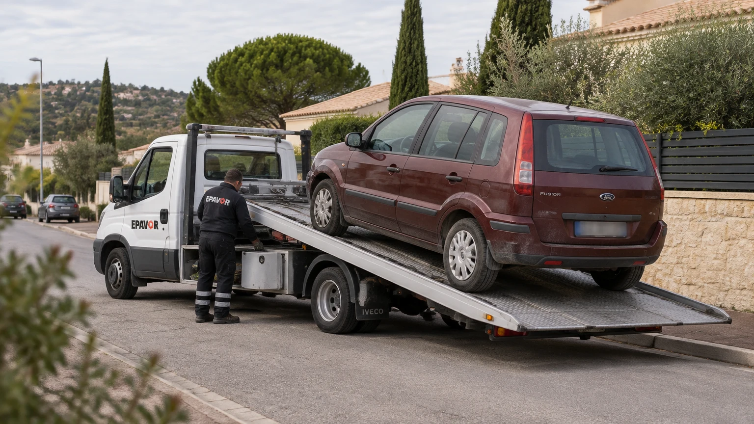 Illustration d’un enlèvement d’épave à Langlade avec une dépanneuse — service d’épaviste.