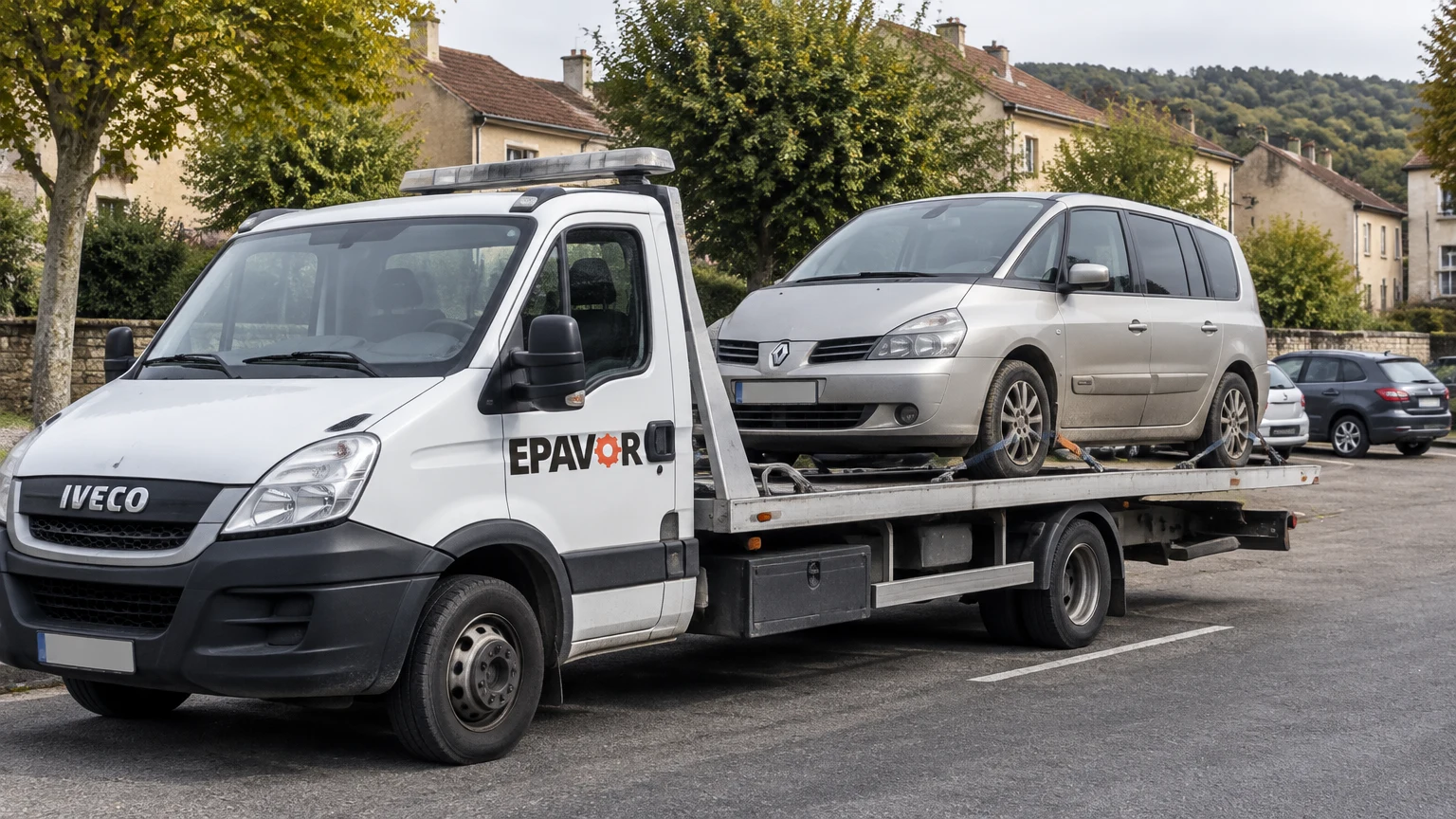 Illustration d’un enlèvement d’épave à Le Bugue avec une dépanneuse — service d’épaviste.