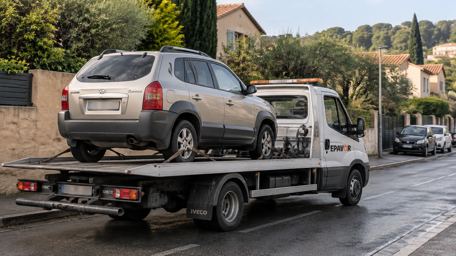 Illustration d’un enlèvement d’épave à Le Pradet avec une dépanneuse — service d’épaviste.