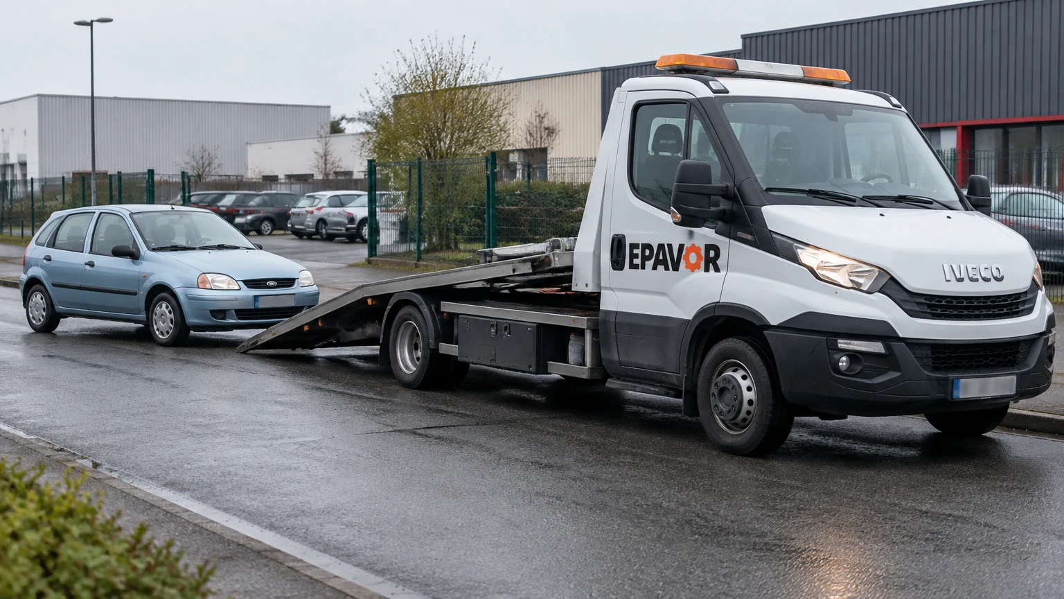 Illustration d’un enlèvement d’épave à Lesneven avec une dépanneuse — service d’épaviste.