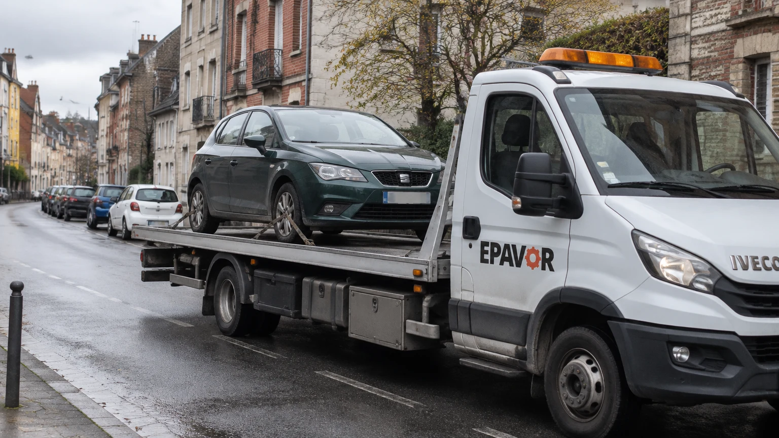 Illustration d’un enlèvement d’épave à Lisieux avec une dépanneuse — service d’épaviste.