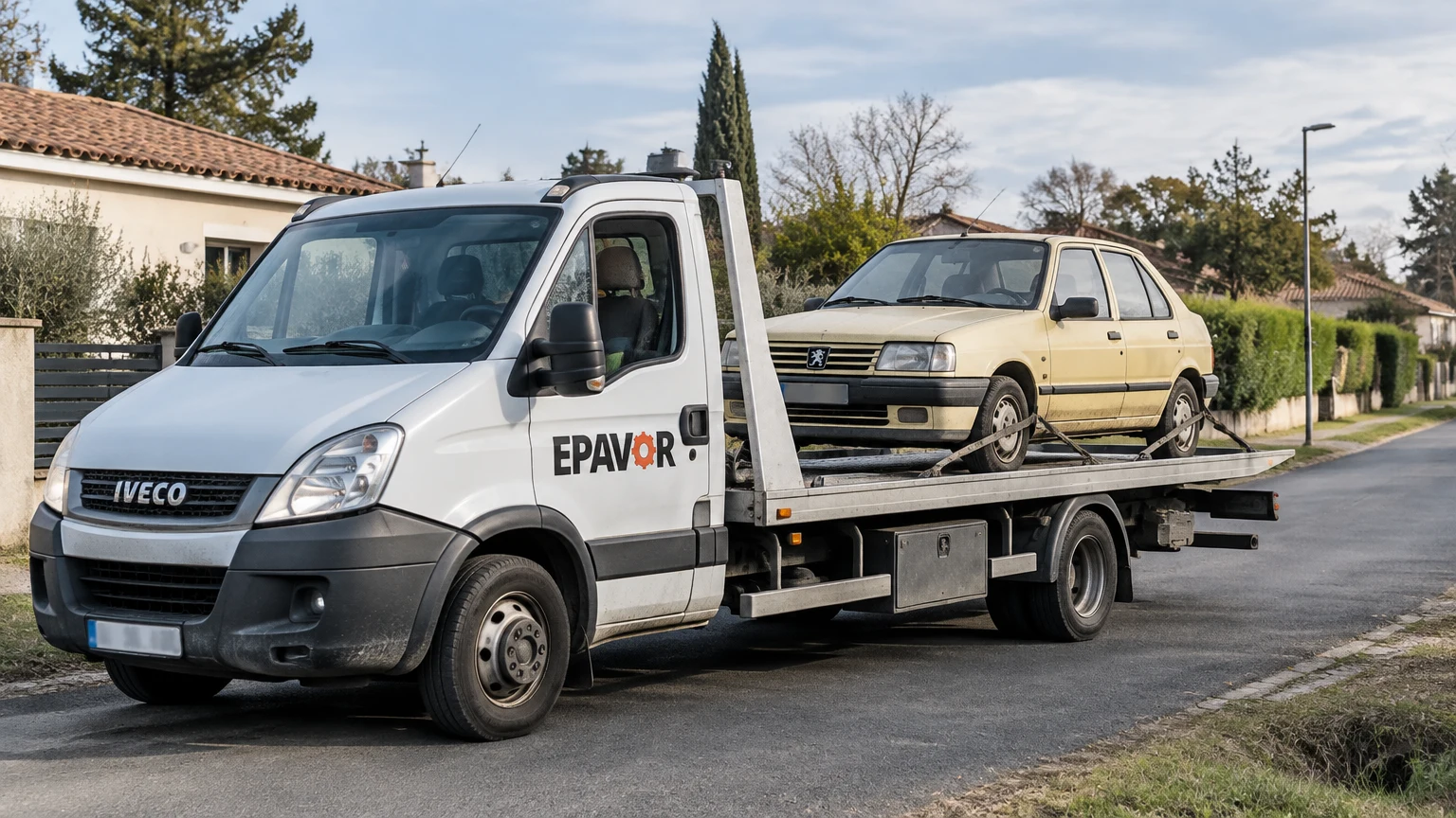 Illustration d’un enlèvement d’épave à Listrac-Médoc avec une dépanneuse — service d’épaviste.