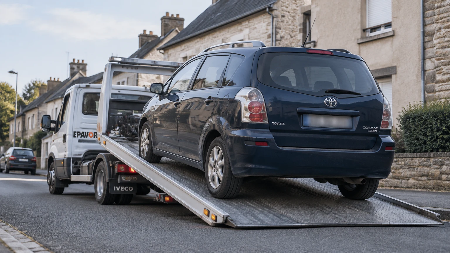 Illustration d’un enlèvement d’épave à Loiron avec une dépanneuse — service d’épaviste.