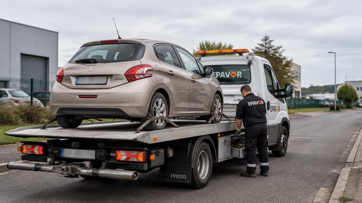 Illustration d’un enlèvement d’épave à Loudun avec une dépanneuse — service d’épaviste.
