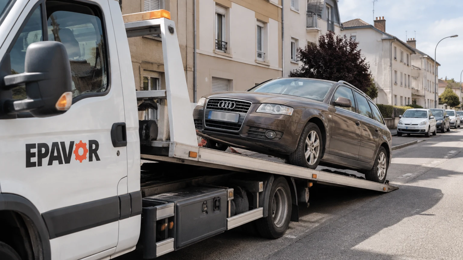 Illustration d’un enlèvement d’épave à Maizières-lès-Metz avec une dépanneuse — service d’épaviste.