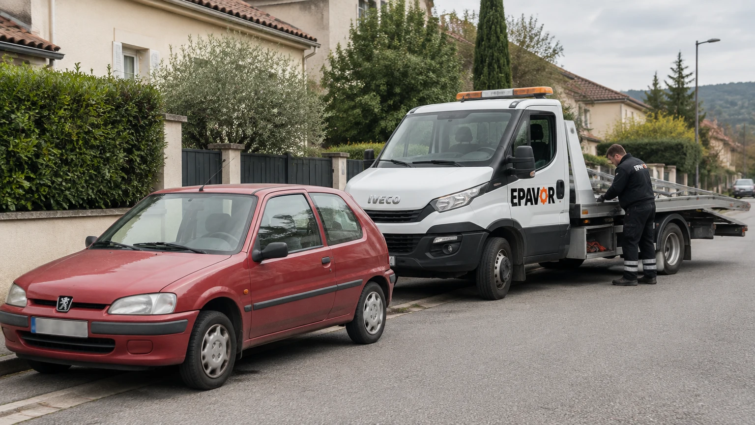 Illustration d’un enlèvement d’épave à Marcy-l'Étoile avec une dépanneuse — service d’épaviste.
