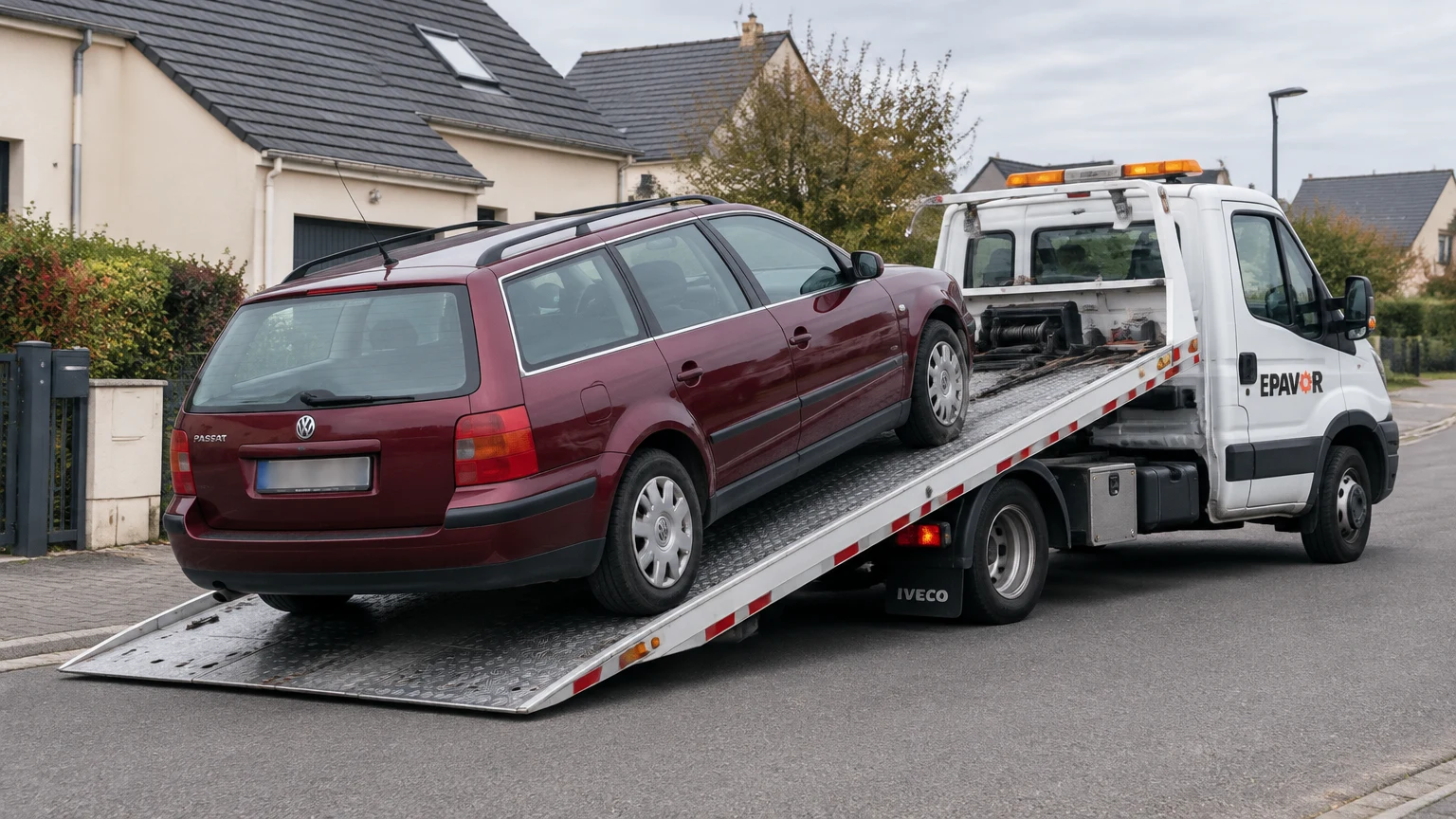 Illustration d’un enlèvement d’épave à Mathieu avec une dépanneuse — service d’épaviste.