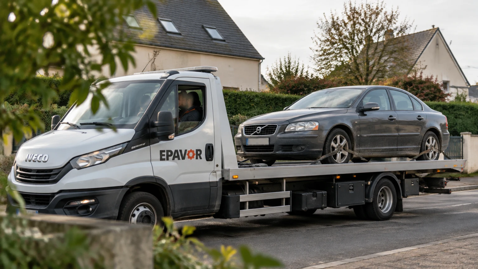 Illustration d’un enlèvement d’épave à Mayet avec une dépanneuse — service d’épaviste.