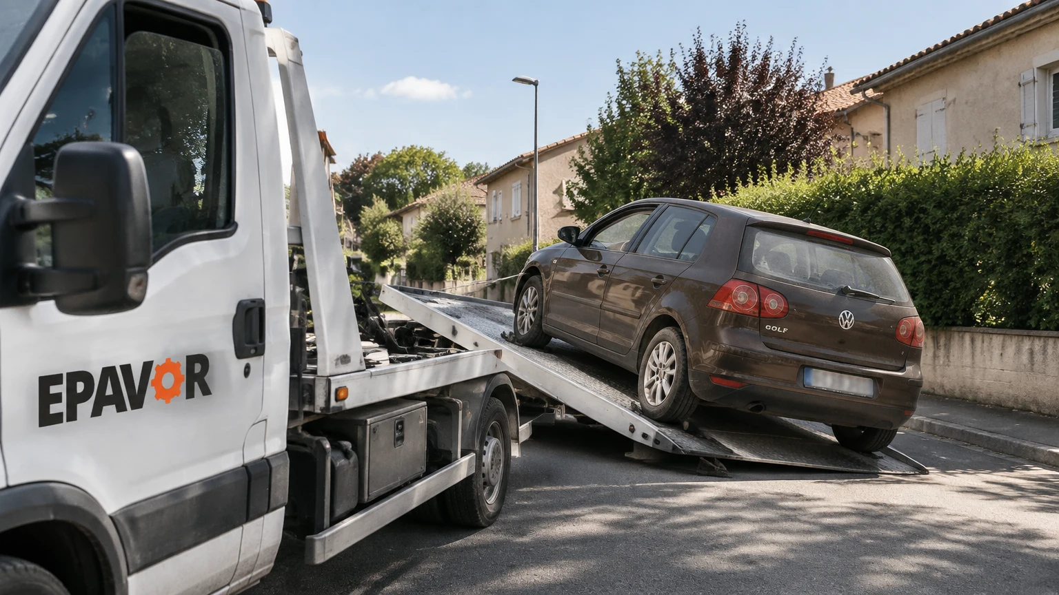 Illustration d’un enlèvement d’épave à Mirande avec une dépanneuse — service d’épaviste.