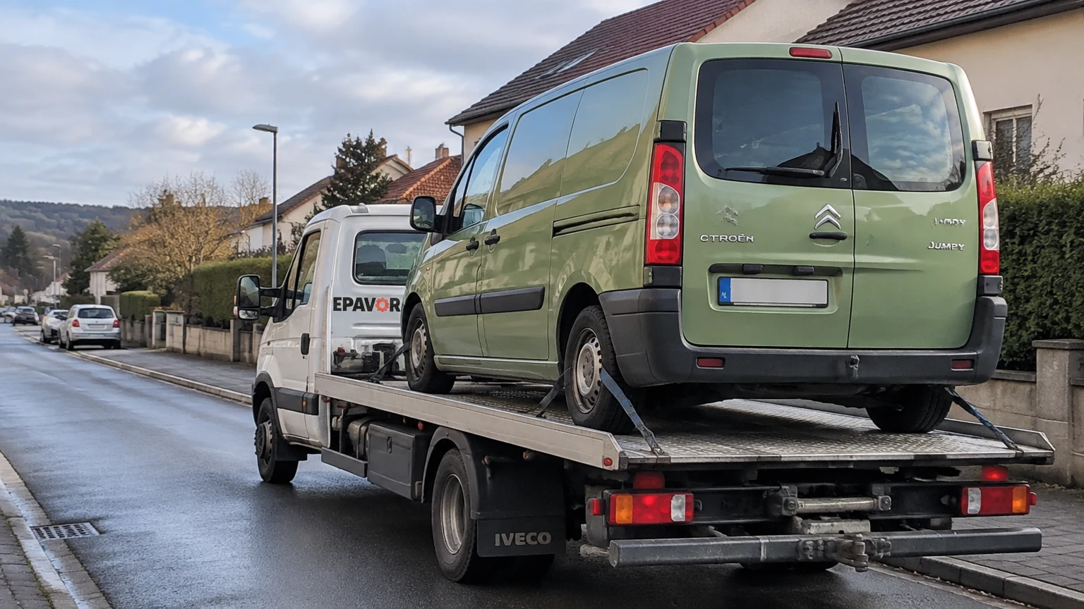 Illustration d’un enlèvement d’épave à Miserey-Salines avec une dépanneuse — service d’épaviste.