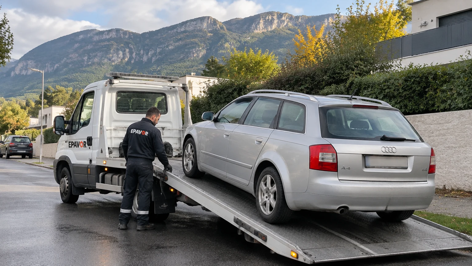 Illustration d’un enlèvement d’épave à Montbonnot-Saint-Martin avec une dépanneuse — service d’épaviste.