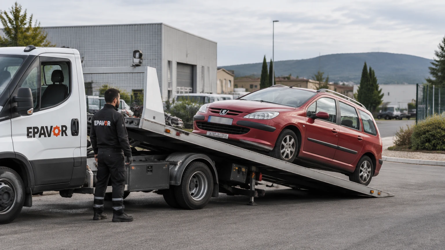 Illustration d’un enlèvement d’épave à Montmeyran avec une dépanneuse — service d’épaviste.