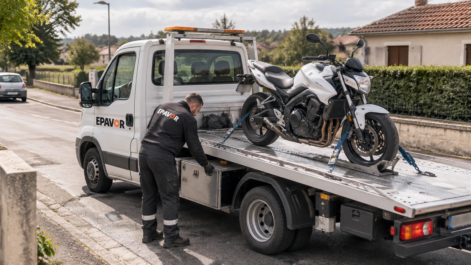 Illustration d’un enlèvement d’épave à Montpon-Ménestérol avec une dépanneuse — service d’épaviste.