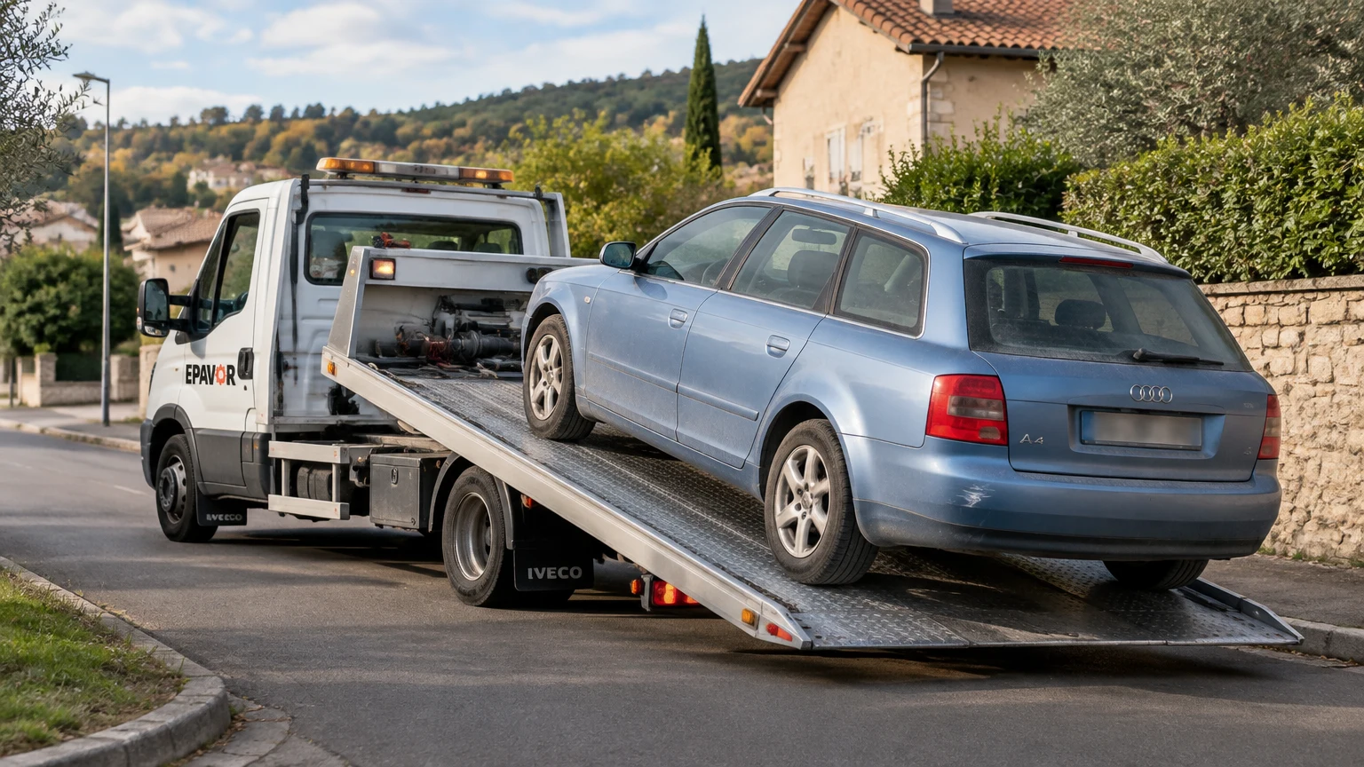 Illustration d’un enlèvement d’épave à Morancé avec une dépanneuse — service d’épaviste.