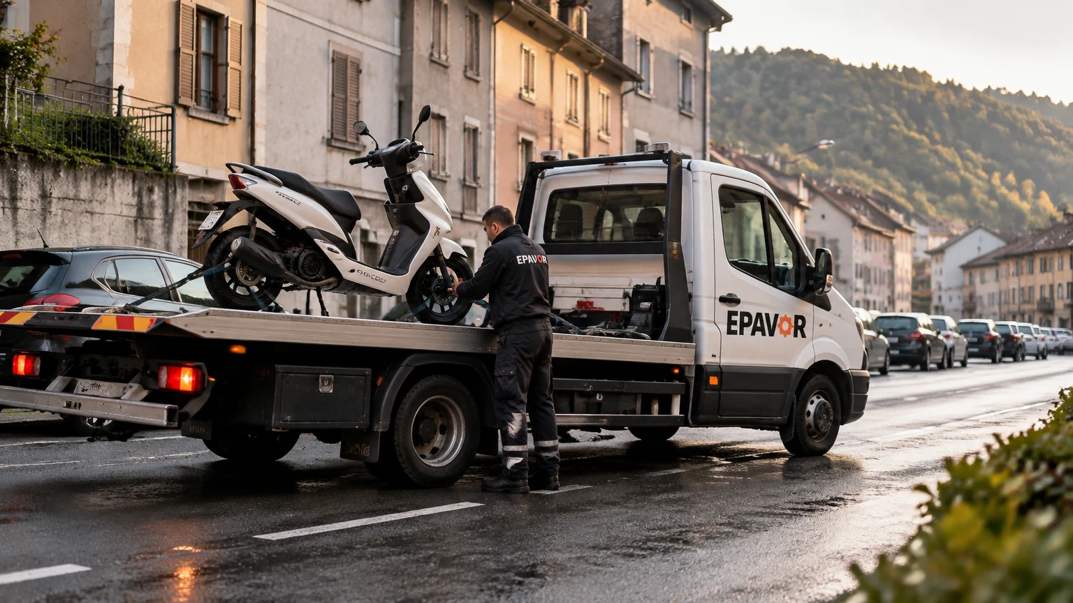 Illustration d’un enlèvement d’épave à Morez avec une dépanneuse — service d’épaviste.