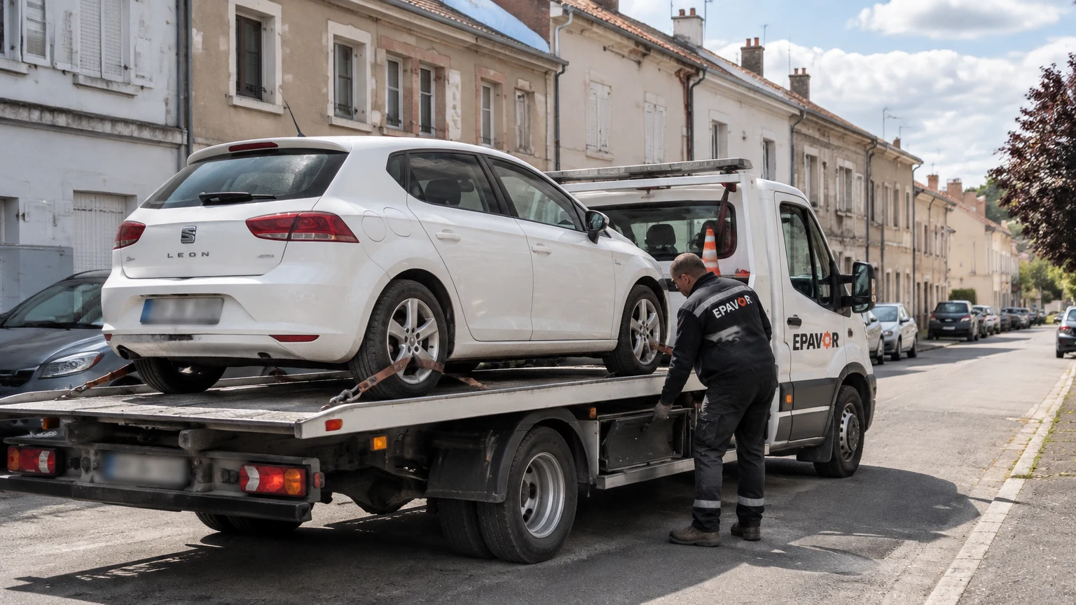 Illustration d’un enlèvement d’épave à Morhange avec une dépanneuse — service d’épaviste.